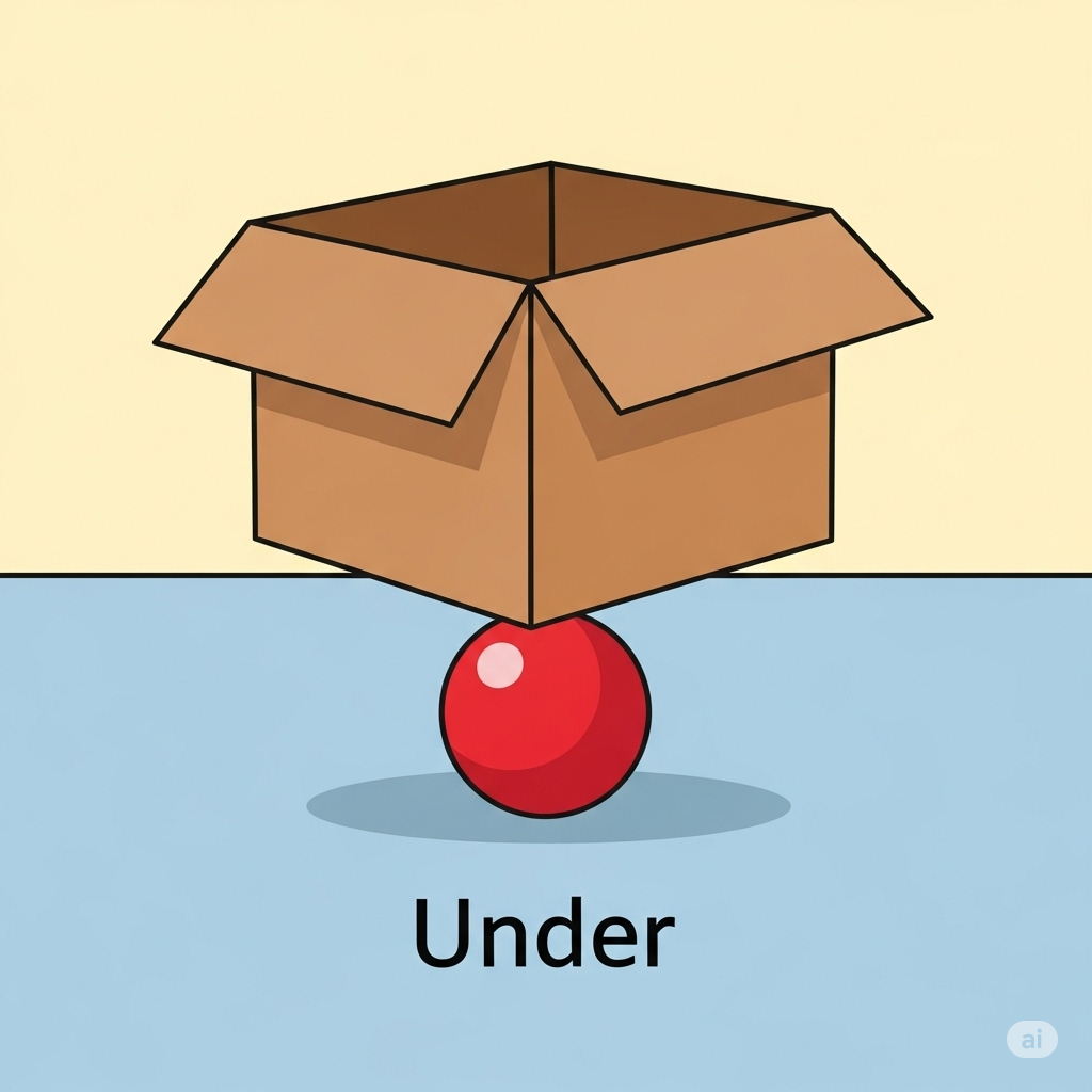 The ball is under the box.